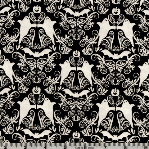 RJR Hocus Pocus 1956 4 Ornate Ghost Print Black/White by the yard