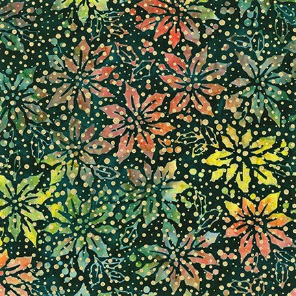 Kaufman Artisan Batik Metallic Holiday Moments 20400 224 Evergreen Poinsettia Sparkle By The Yard