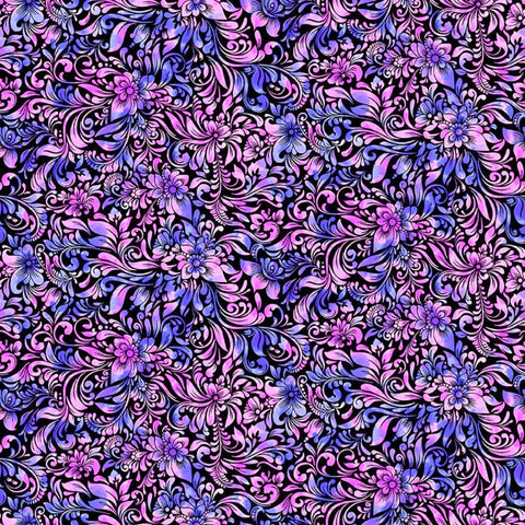 Blank Quilting Sunrise Garden 2246 77 Blaue Scrolly-Blume, Meterware