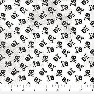 Northcott Shiver Me Whiskers 23029 10 White Skull & Crossbones By The Yard