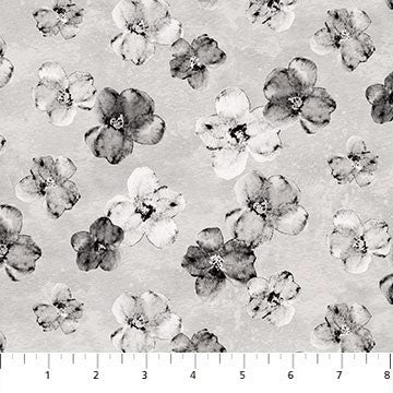 Northcott Windsong - 23980 94 Gray Black Tonal Floral By The Yard
