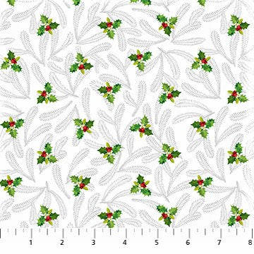 Northcott Here Comes Santa 24073 10 White/Multi Mini Holly Toss By The Yard
