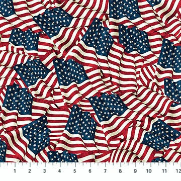 Northcott Stars & Stripes 10th Anniversary 24284 49 Navy/Multi Waving Flags By The Yard