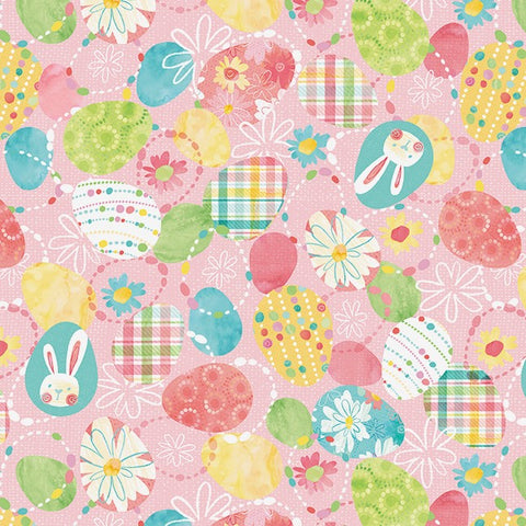Blank Quilting I'm All Ears 2462 22 Pink Tossed Easter Eggs By The Yard