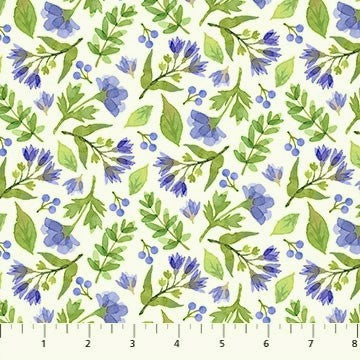 Northcott Pressed Flowers 24651 10 White/Multi Pressed Violets By The Yard