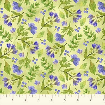 Northcott Pressed Flowers 24651 72 Green/Multi Pressed Violets By The Yard