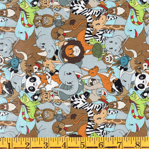 Blank Quilting A To Zoo 2651 90 Light Gray Stacked Animals By The Yard