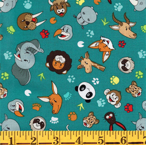 Blank Quilting A To Zoo 2654 67 Teal Tossed Animal Faces By The Yard