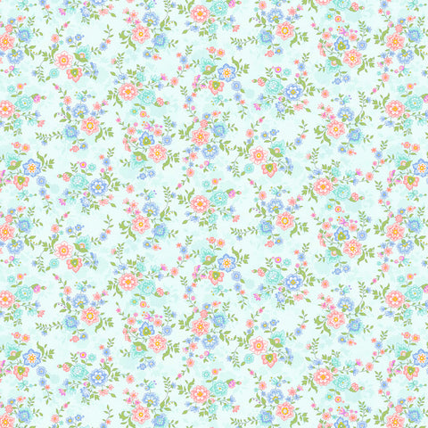 Henry Glass & Co. Dorothy Jean's Flowers 2974 17 Spa Blue Jacobean By The Yard
