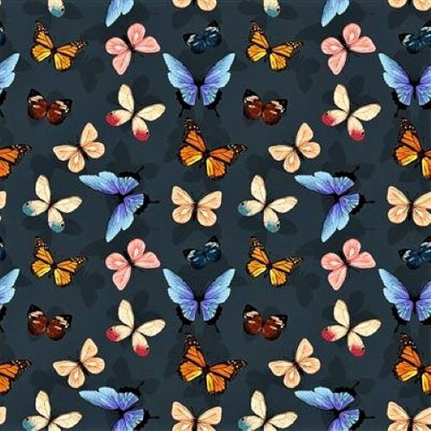 Clothworks Canto Y3230 7 dunkelgraue Schmetterlinge, Meterware