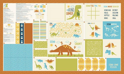 Moda Stomp Stomp Roar 20826 11 Activity Book 36 inch X 60 inch PANEL By The PANEL (not strictly by the yard)