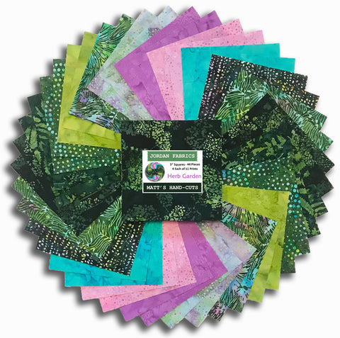 Hoffman Batiks Pre-Cut 44 Piece - 5" Charm Squares - Herb Garden