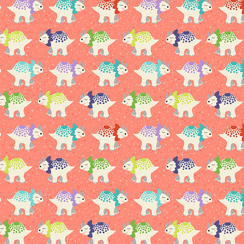Makower Dino Friends TP 2538C Pink Triceratops By The Yard