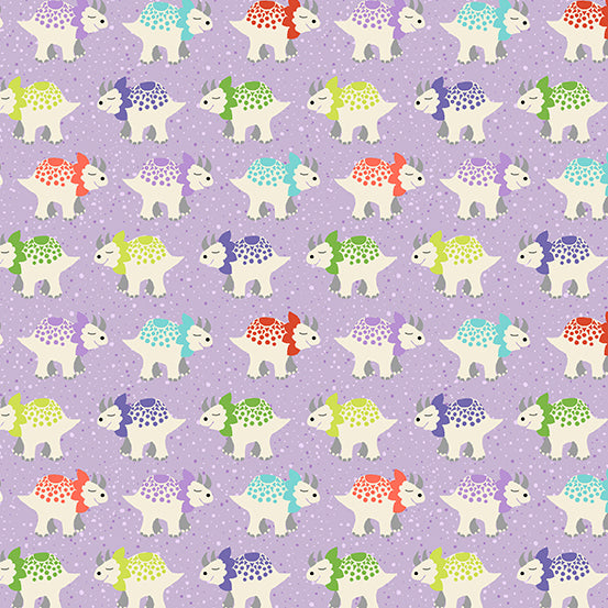 Makower Dino Friends TP 2538L Purple Triceratops By The Yard
