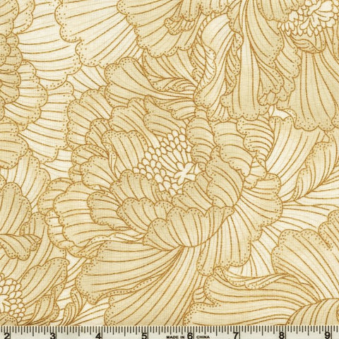 Hoffman Graceful Garden 7732 531G Papyrus/Gold Large Peony By The Yard