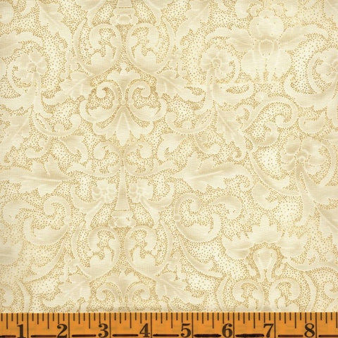 Hoffman Metallic Joyful Traditions 7752 20G Natural/Gold Damask By The Yard