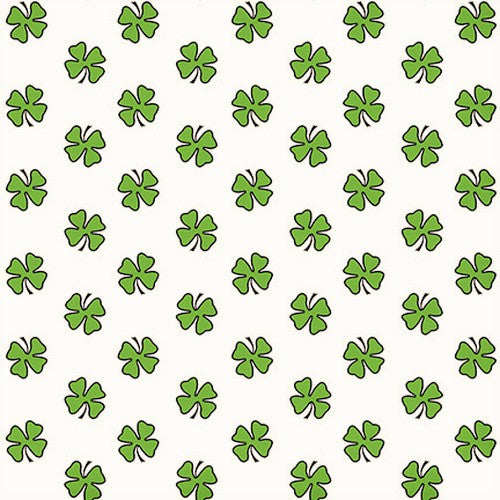 Henry Glass & Co. Hello Lucky 9735 6 White/Green Four Leaf Clover By The Yard