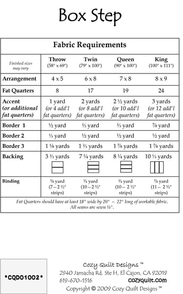 BOX STEP - Cozy Quilt Designs Pattern – Jordan Fabrics