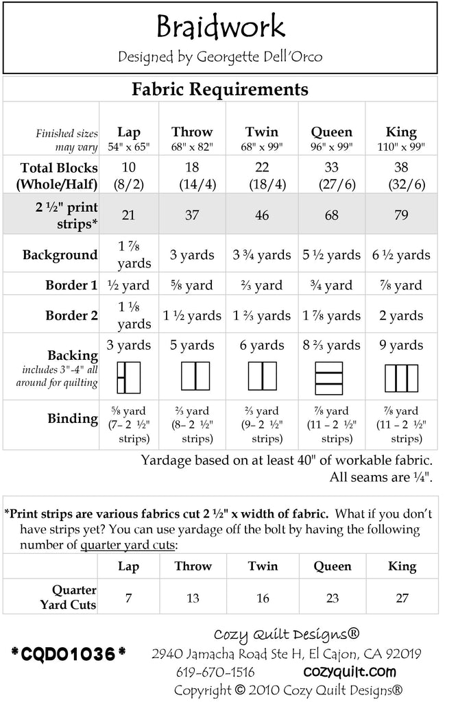BRAIDWORK Cozy Quilt Designs Pattern Jordan Fabrics