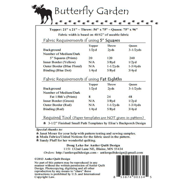 BUTTERFLY GARDEN - Antler Quilt Design's Quilt Pattern – Jordan Fabrics