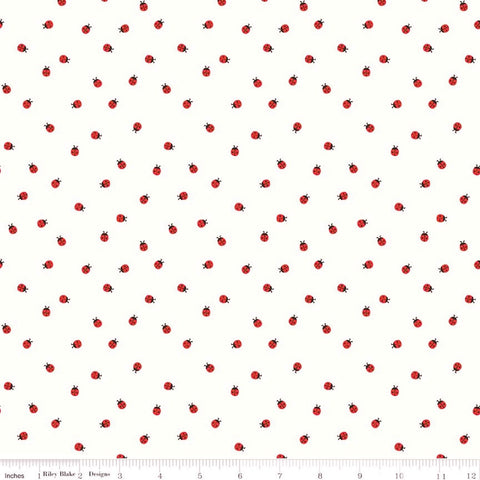 Riley Blake Red Hot C11675 White Ladybugs By The Yard