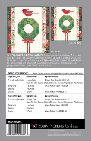 CARDINAL'S CHRISTMAS WREATH - Robin Pickens Quilt Pattern