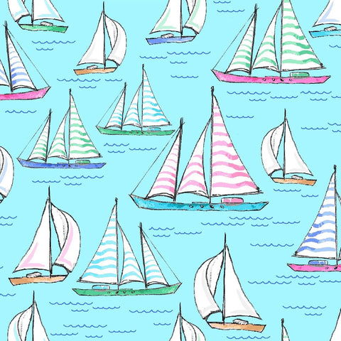 Freckle & Lollie Surfside D5-B Blue Sailboats By The Yard
