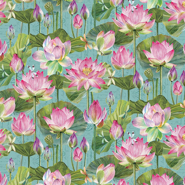 Northcott Water Lilies DP25057 64 Seafoam Multi Feature Floral By The Yard