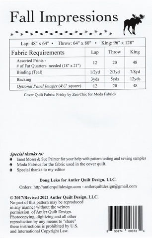 FALL IMPRESSIONS - Antler Quilt Design Pattern AQD0255