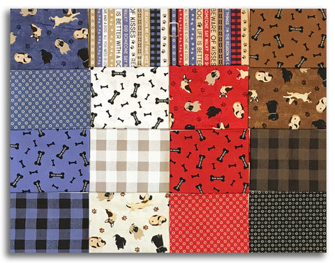 Vorgeschnittenes 16-teiliges Fat Eighth Bundle von Clothworks – A Dog's Life
