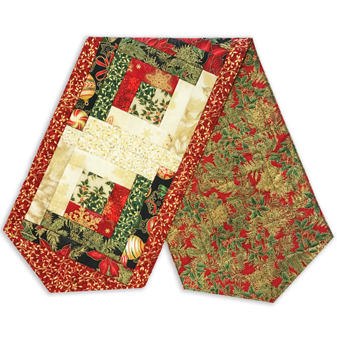 Robert Kaufman Christmas Metallic Pre-Cut Log Cabin Table Runner Kit - Holiday Flourish 11