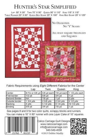 HUNTER'S STAR SIMPLIFIED - Calico Carriage Quilt Designs Pattern CCQD153