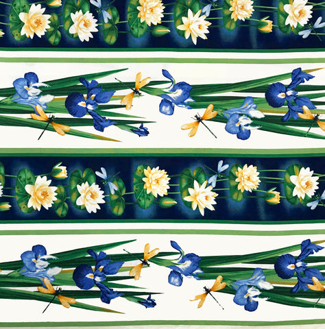 Henry Glass & Co. Water Lily Magic 2893 77 Indigo Waterlily Magic Border Stripe By The Yard