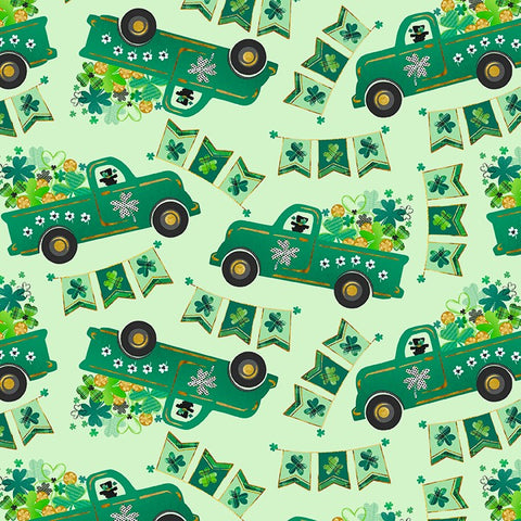 Blank Quilting Shamrocked! 2491 60 Lt. Green St. Patrick's Day Trucks By The Yard