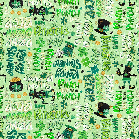 Blank Quilting Shamrocked! 2494 60 Light Green St. Patrick's Day Words By The Yard