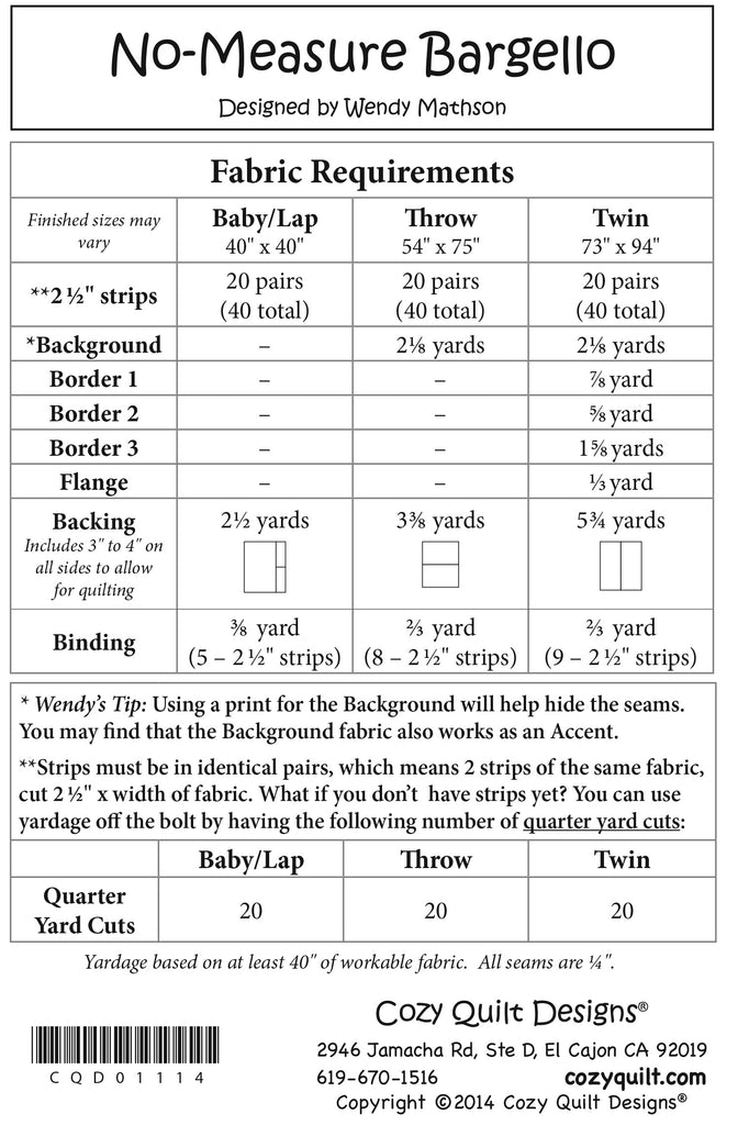 NOMEASURE BARGELLO Cozy Quilt Design Pattern Jordan Fabrics