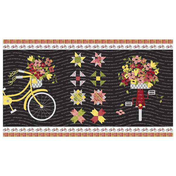 Riley Blake Petals & Pedals PD11148 Black Panel 23" PANEL By The PANEL (not by the yard)