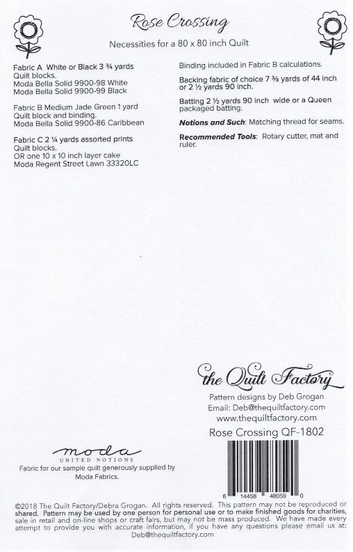 ROSE CROSSING Quilt Pattern QF1802 By The Quilt Factory Jordan Fabrics