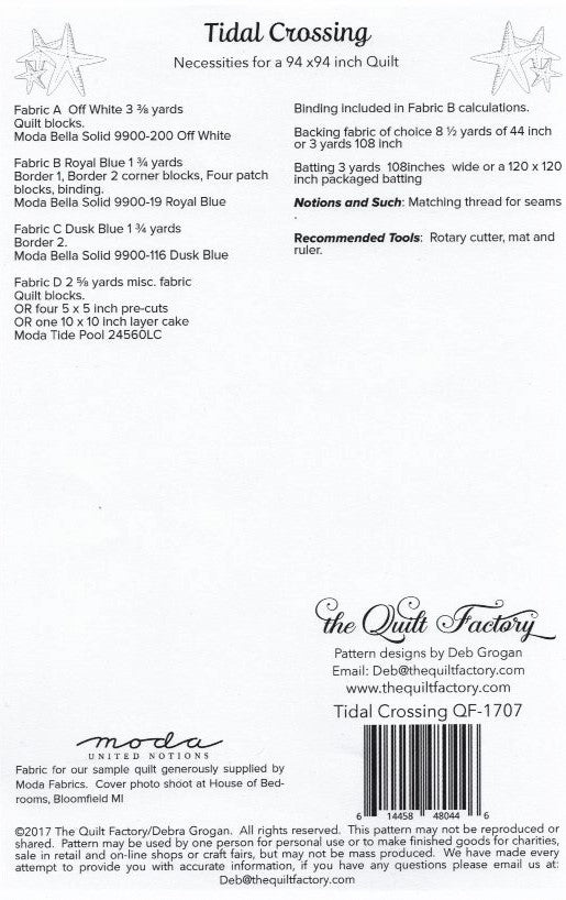 TIDAL CROSSING Quilt Pattern QF1707 By The Quilt Factory Jordan