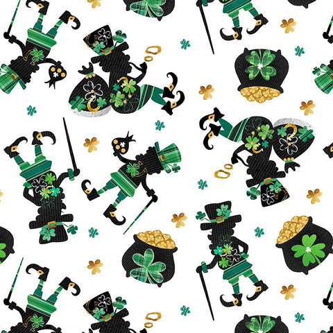Blank Quilting Shamrocked! 2495 01 White Leprechauns By The Yard