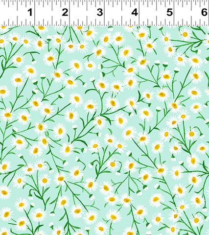 Clothworks Springtime Y3773 103 Light Teal Daisies By the Yard