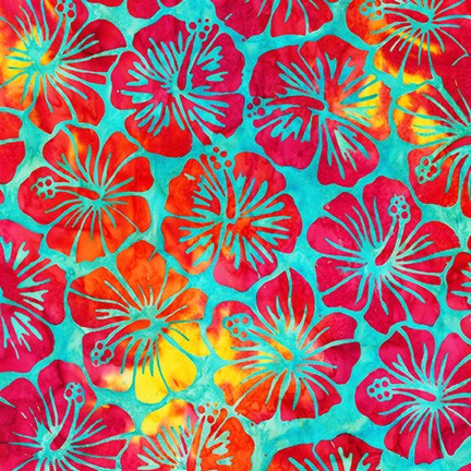 Kaufman Artisan Batiks Totally Tropical 2022 New Colors 17802-263 Rainbow Large Hibiscus By The Yard