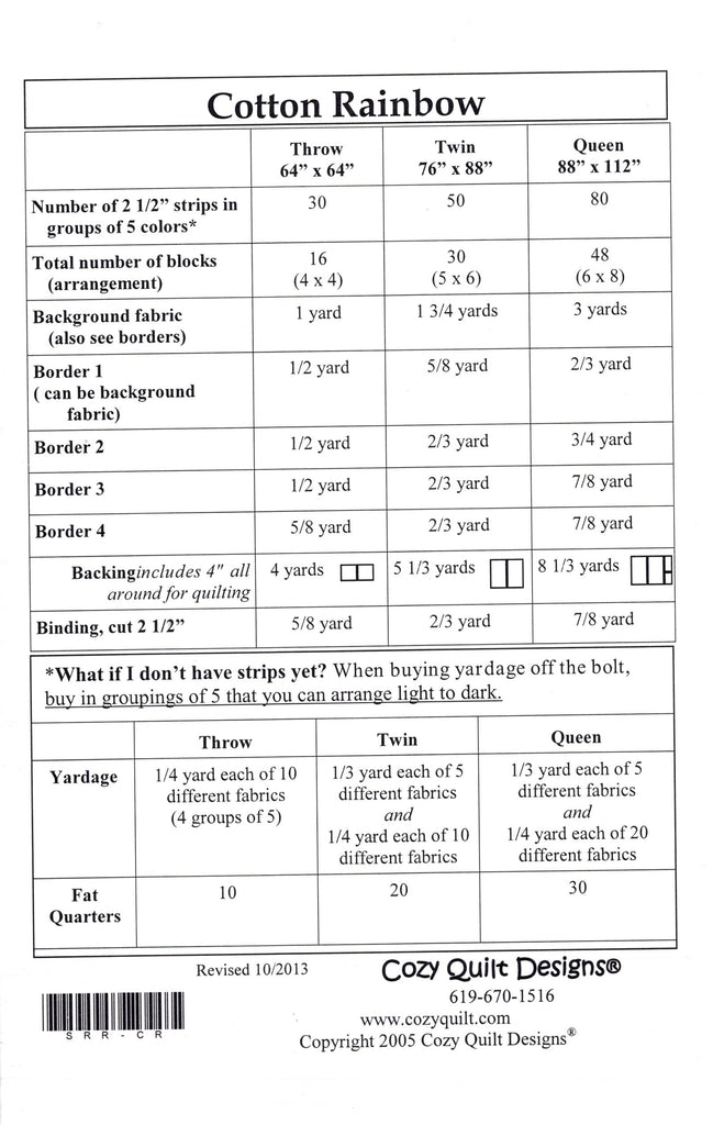 COTTON RAINBOW Cozy Quilt Designs Pattern Jordan Fabrics