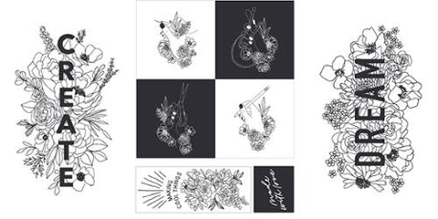 Moda Create 11520 11 Paper Ink Floral 24" PANEL Meterware (nicht ausschließlich Meterware)