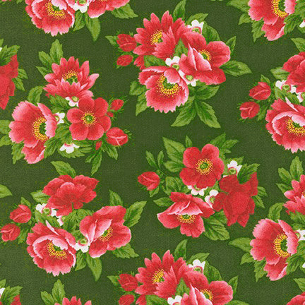 Kaufman Scarlet's Garden 20646 7 Green Large Floral By The Yard