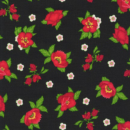 Kaufman Scarlet's Garden 20647 2 Black Small Floral By The Yard