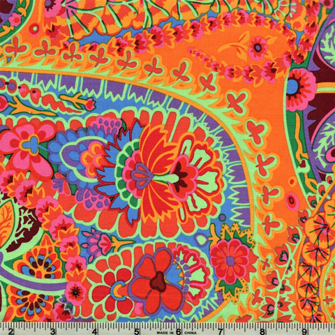 Free Spirit Kaffe Fassett Collective GP60 Tangerine Paisley Jungle by the yard