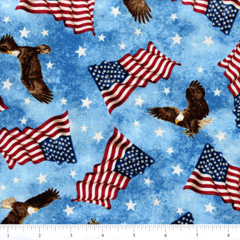 Northcott Stars & Stripes 39385 44 Eagles & Flags On Blue By The Yard